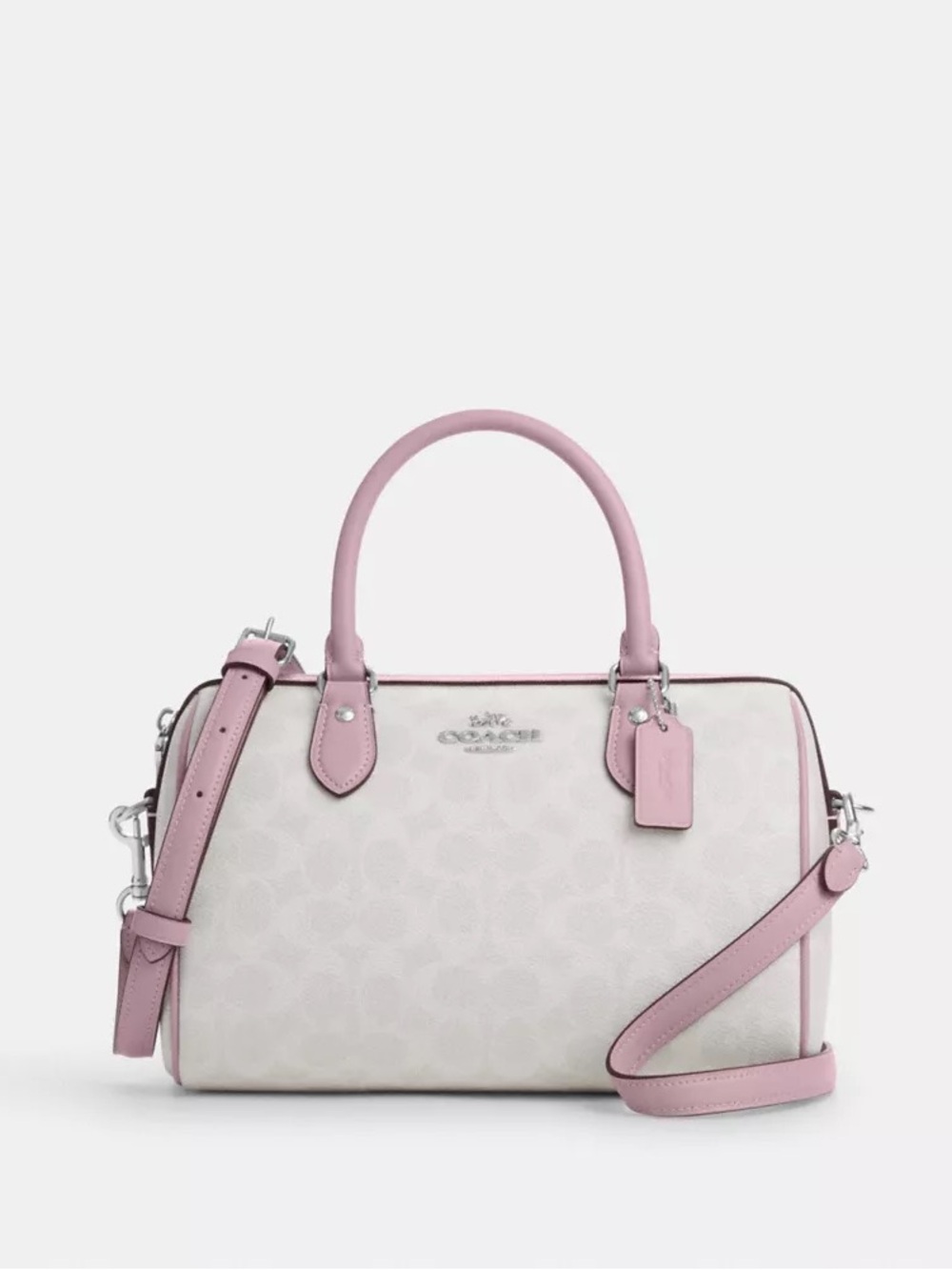 Coach Cream Signature Rowan Satchel with Pink Trim